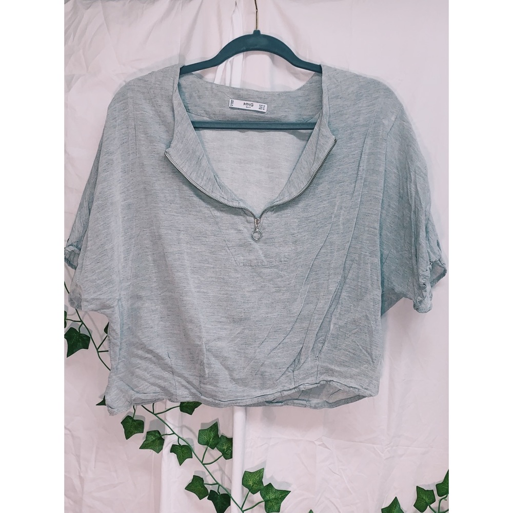 Gray Quarter Zip Short Sleeve Blouse